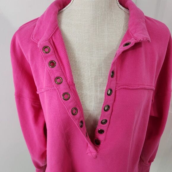 Pilcor Sweatshirt Womens M Pink Collared V Neck Grommet Eyelets Terry Pullover - Picture 3 of 13